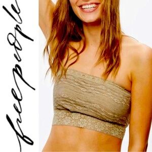 FREE PEOPLE Lace Scallop Edge Bandeau Taupe Strapless Bra